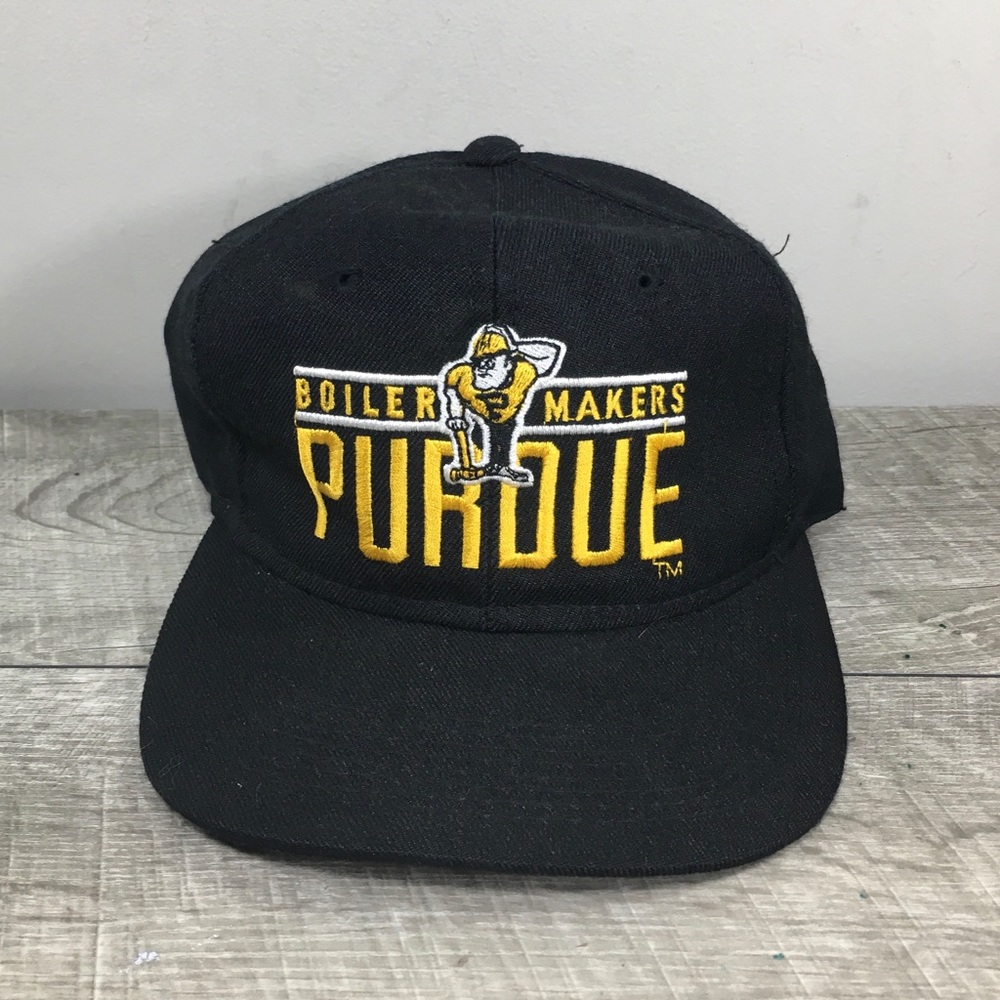 Vintage Youngam Purdue Boilermakers Black SnapBack College Plain Logo Cap Hat